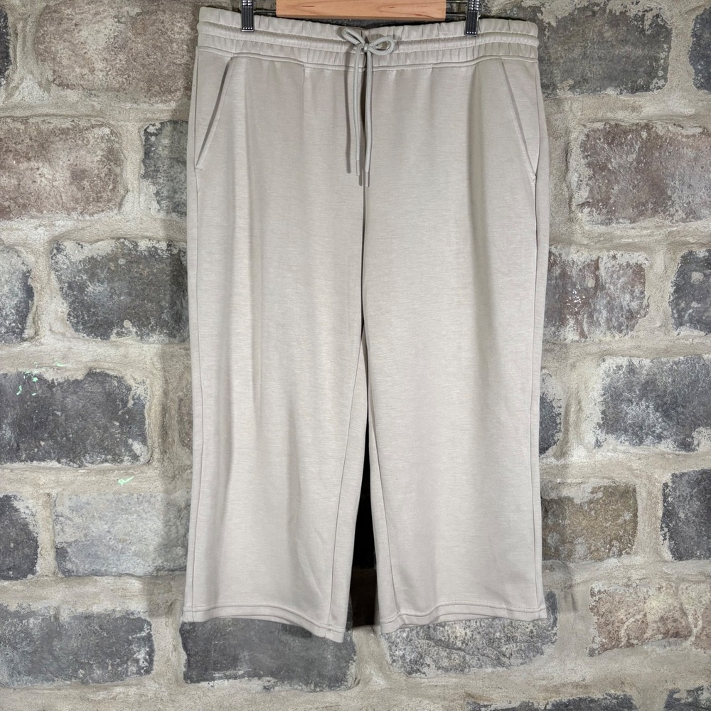 Velocity Active XL Womens Beige Cropped Lounge‎ Pants Drawstring Elastic Waist